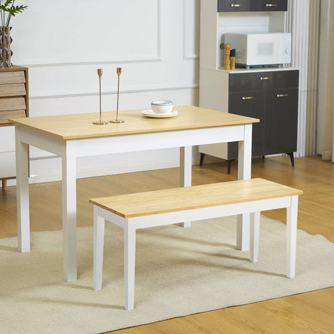 Rootz Wooden 2-Seater Bench - Solid Wood - Lacquered Bench - Natural + White - Sturdy Pine Wood - Minimalist Design - Easy to Care For - 36D x 102W x 45H cm