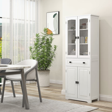 Rootz Tall Kitchen Cabinet - Display Cabinet - Buffet Cabinet - Modern Elegance - 160cm x 60cm x 30cm - White Wood