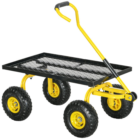 Rootz Garden Cart - Transport Trolley - Handcart with 4 Pneumatic Wheels - 150kg Capacity - 94cm x 48.5cm x 100cm - Yellow-Black