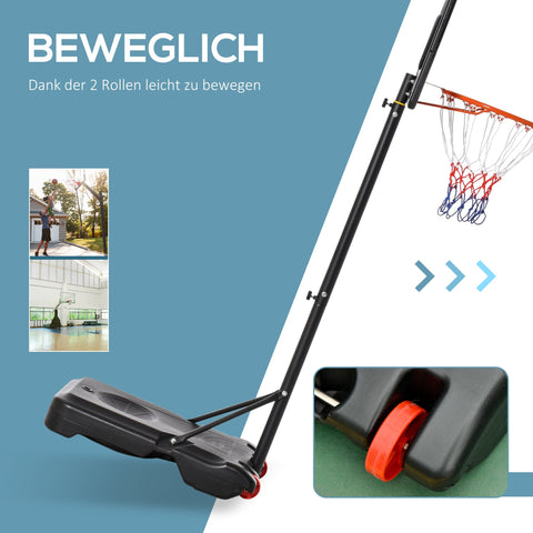 Rootz Adjustable Basketball Stand - Rollable Hoop - Freestanding Set - Height Adjustable - 75L x 45W x 205-261H cm