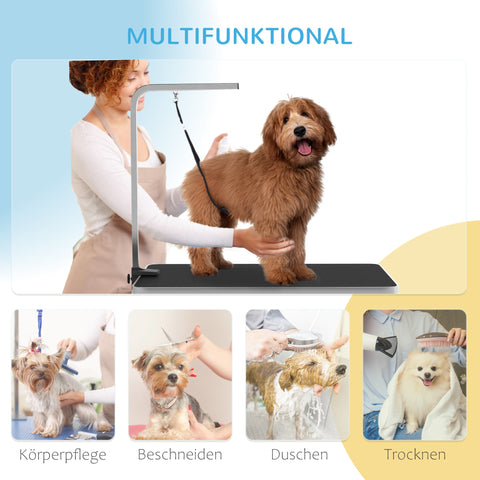 Rootz Dog Grooming Table - Grooming Station - Pet Care Table - Adjustable Arm - Non-Slip - 90 x 60 x 76 cm - Black-White