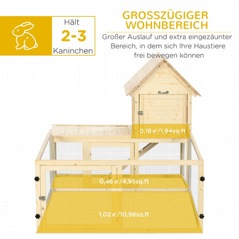 Rootz Large Rabbit Hutch - Dwarf Rabbit Enclosure - Guinea Pig Cage - Solid Fir Wood - Lockable Doors - 151.5cm x 106cm x 97cm