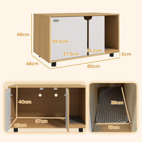 Rootz Cat Litter Box Furniture - Pet Cabinet - Kitty Restroom - Odor Reduction - 80 x 48 x 48 cm