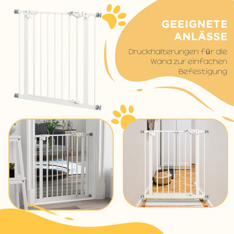 Rootz Dog Door Gate Barrier - Pet Gate - Safety Gate - Metal & Plastic, Easy Access, 68W x 77H cm, White