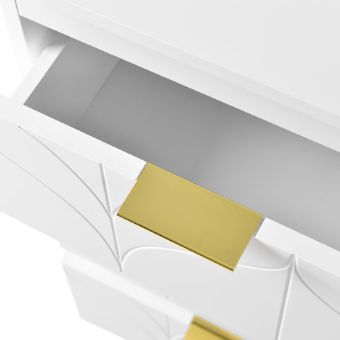 Rootz Dressing Table with Side Table - Vanity Desk - Bedroom Storage - Rotating Top, 6 Drawers, Gold-Plated Handles - 160.2L×40W×76.5Hcm