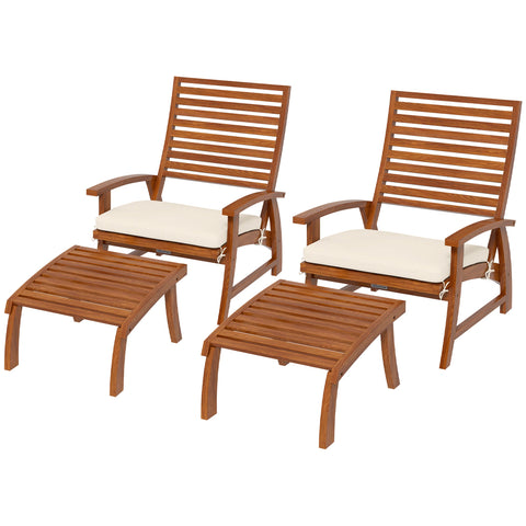 Rootz Garden Chairs Set - Relaxation Chairs - Footstools Included - Acacia Wood Comfort - 59cm x 73cm x 75cm