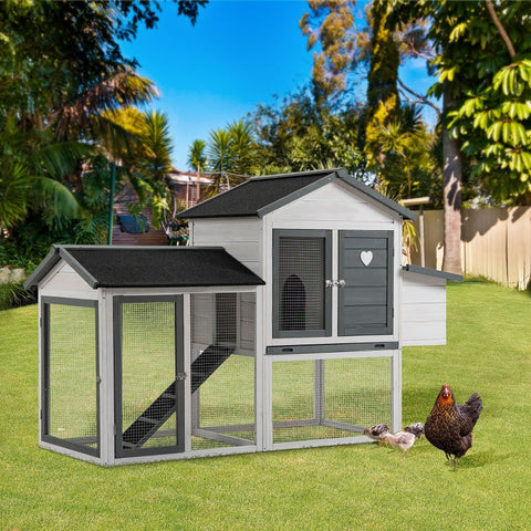 Rootz Chicken Coop - Winterproof Poultry House - Easy to Clean Hen House - Spacious and Secure - 200cm x 80cm x 130cm - Fir Wood and Steel Wire