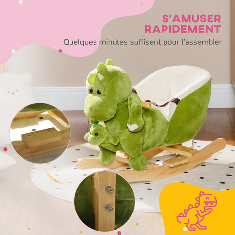 Rootz Dinosaur Rocking Horse - Toddler Rocker - Kids Plush Ride-On - 32 Songs - 62L x 33W x 45H cm - Safety Belt