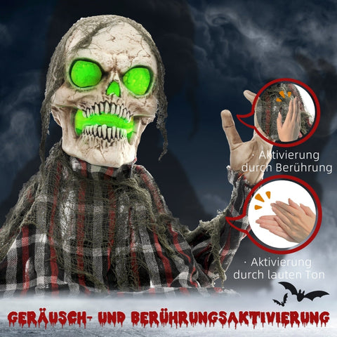 Rootz Halloween Animated Decoration - Creepy Skeleton - Spooky Props - Glowing Mouth & Eyes - Eerie Howls - 40cm x 16cm x 70cm