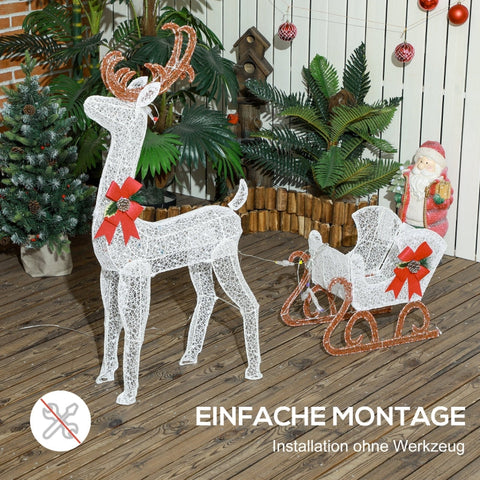 Rootz Reindeer and Sleigh Garden Decor - LED Christmas Lights - Festive Decoration - IP44 Water Resistant - 50cm x 29cm x 42cm