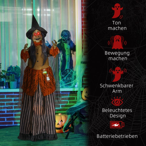 Rootz Animated Halloween Decoration - Witch with Glowing Potion - Spooky Prop - Eerie Sound Effects - 60cm x 18cm x 183cm