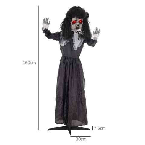 Rootz Animated Halloween Decoration - Spooky Lolita Girl - Bendable Arms - Glowing Red Eyes - Scary Voices - 65cm x 15cm x 160cm