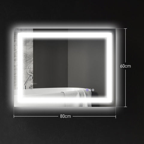 Rootz LED Bathroom Mirror - Wall Mounted Vanity Mirror - Makeup Mirror - Adjustable Lighting - Anti-Fog Technology - 80cm x 60cm x 4cm