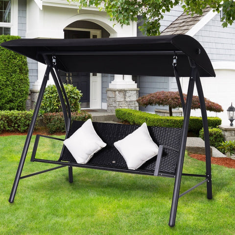 Rootz 3-Seater Hollywood Swing - Porch Swing - Garden Swing - Weather-Resistant Polyrattan - Holds up to 360kg - 198W x 124D x 179H cm
