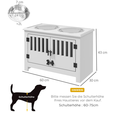 Rootz Elevated Dog Bowl Set - Raised Pet Feeder - Adjustable Height - Stainless Steel Bowls - Large Dogs - 60cm x 30cm x 43cm