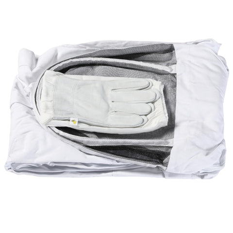 Rootz Beekeeping Suit - Full Body Beekeeper Protective Gear - White Cotton Suit - Removable Mesh Veil - Elastic Rubber Cuffs - XXL - 160cm x 53cm x 144cm