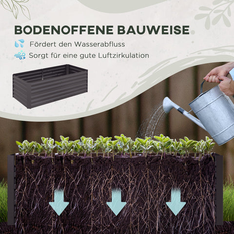 Rootz Raised Plant Pot - Flower Bed - Garden Box - Ample Space - Steel Frame - 180cm x 90cm x 59cm - Grey