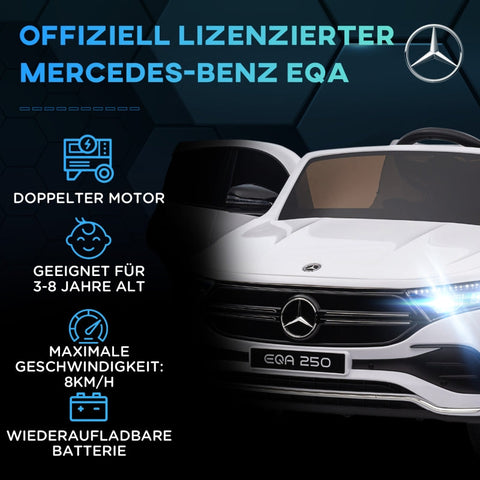 Rootz Electric Children's Car - Licensed Mercedes-Benz EQA - Kids Ride-On Car - Music & Headlights - Remote Control - 111.5cm x 69cm x 52.5cm - White
