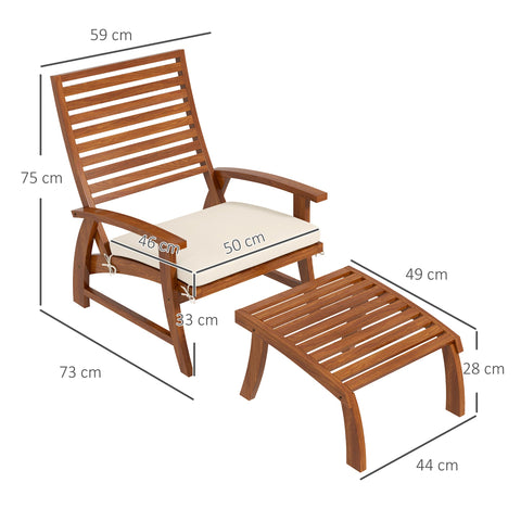 Rootz Garden Chairs Set - Relaxation Chairs - Footstools Included - Acacia Wood Comfort - 59cm x 73cm x 75cm