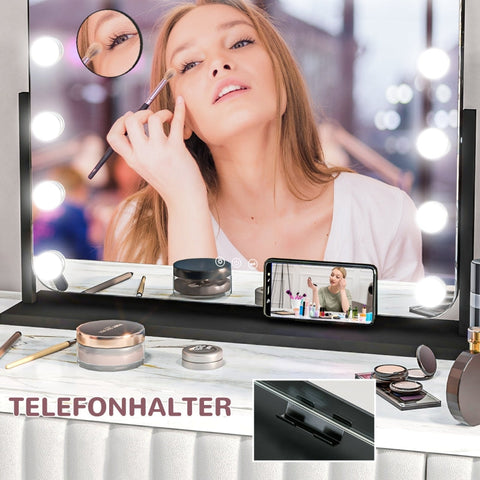Rootz LED Hollywood Makeup Mirror - Cosmetic Vanity Mirror - Table Mirror - 14 LED Lights - Adjustable Brightness - Cell Phone Holder - USB Port - 62.5cm x 49.5cm x 14cm
