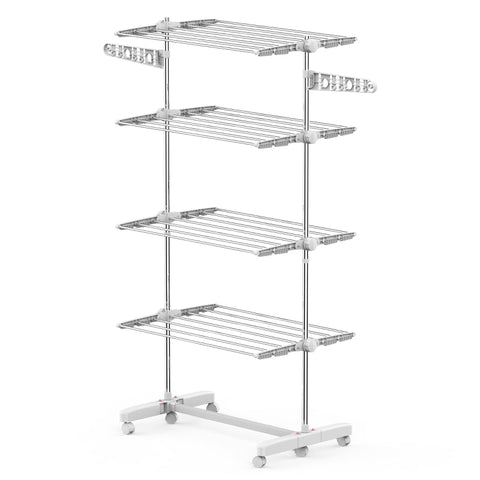 Rootz Mobile Clothes Airer with Wheels - Foldable Drying Rack - Rustproof Laundry Stand - Maximum Versatility - Optimal Flexibility - Easy to Fold and Store - 142cm x 55cm x 172cm - Stainless Steel