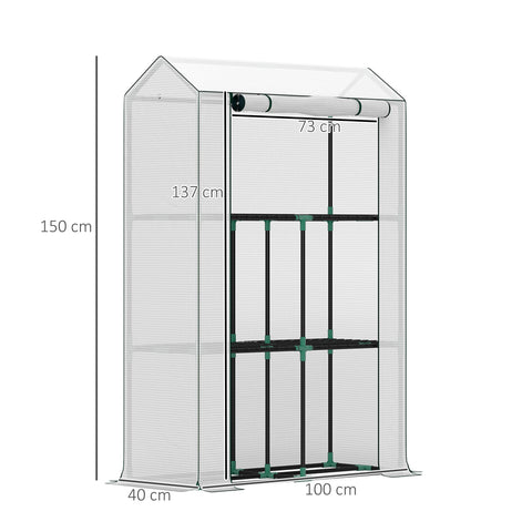 Rootz Greenhouse 3 Tier Shelf - Plant House - Cold Frame - UV Resistant - 100cm x 40cm x 150cm - White