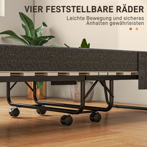 Rootz Folding Guest Bed - Camping Cot - Portable Sleeping Accommodation - Linen-Look Mattress - Steel Frame - 190cm x 80cm x 42cm