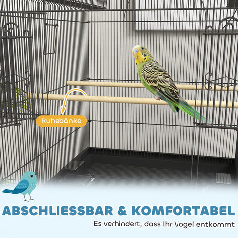 Rootz Mobile Bird Cage - Canary & Budgie Habitat - Durable Metal Mesh - Smooth Mobility - 63cm x 53cm x 144cm