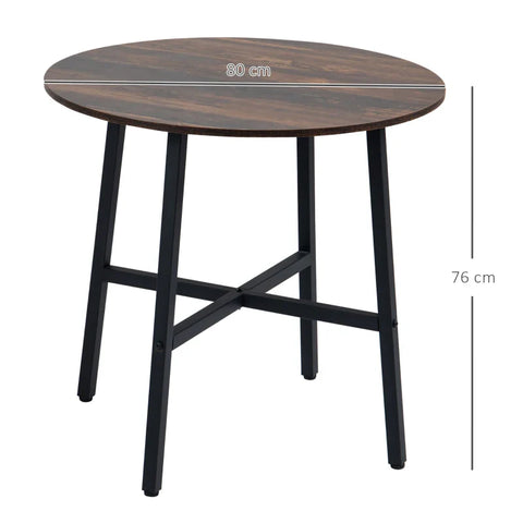Rootz Dining Room Table - Industrial Style - Kitchen Table - Round with Steel Legs - Rustic Brown - Φ80 x 76H cm