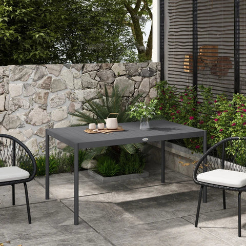 Rootz Garden Dining Table - Outdoor Table - Industrial Design - Weatherproof - Six People - Wood Look -  Better Air Circulation - Aluminum Frame - Dark Gray - 145L x 90W x 74H cm