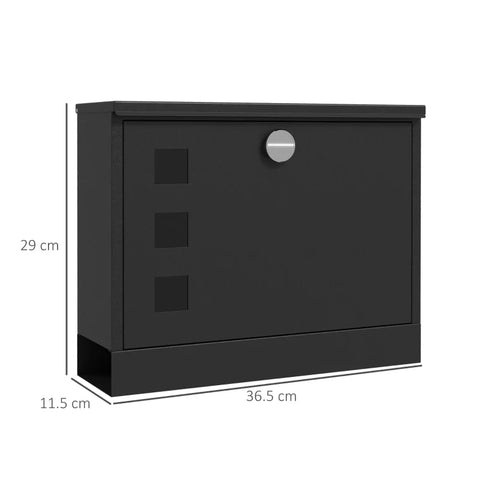 Rootz Mailbox - Letterbox - Modern Design - Weather Resistant - Galvanized Steel - Lockable - Black - 36.5 X 11.5 X 29 Cm