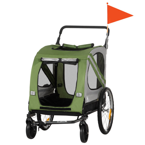Rootz 2-in-1 Dog Stroller & Bike Trailer - Folding & Weatherproof - Optimal Ventilation - 140x72.5x108cm - For Dogs Up to 20kg - Green