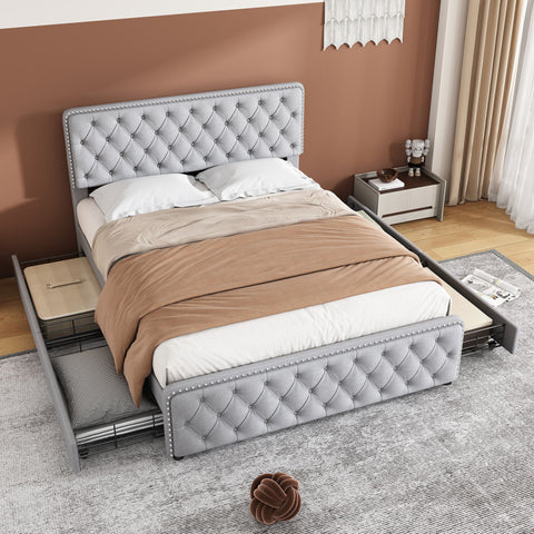 Rootz Upholstered Bed - Hydraulic Bed Box - Storage Bed - Breathable Linen - 211.5L x 180W x 96.5-108.5H cm Light Gray
