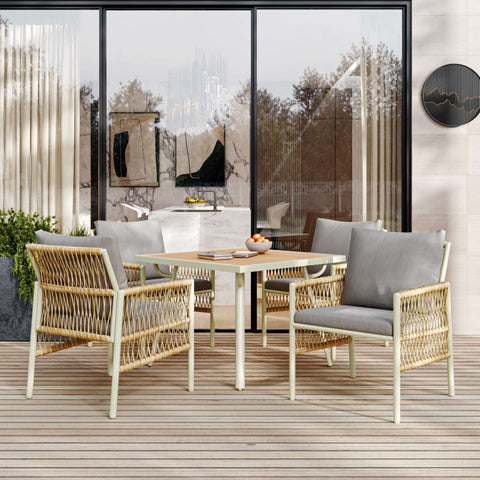 Rootz 5 Piece Garden Dining Set - Elegant Patio Furniture - Outdoor Dining Set - Ergonomic Design - 64.5x58x86 cm Chairs & 83.5x83.5x74 cm Table