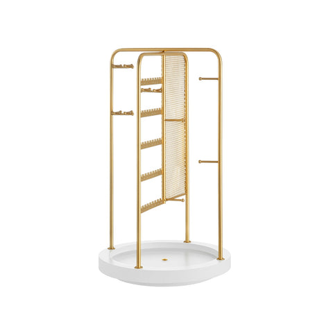 Rootz Gold Jewelry Stand - Earring Holder - Necklace Organizer - Metal and MDF Construction - Lightweight - Compact Design - 20cm x 20cm x 33.4cm