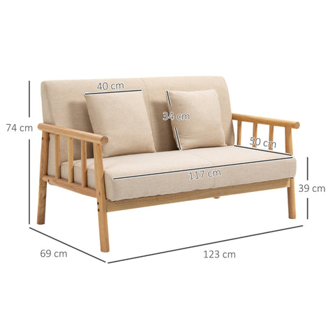Rootz 2-Seater Sofa - Compact Couch - Loveseat - Linen Look Fabric - Up to 200 kg Capacity - Optimal Comfort - Timeless Charm - 123L x 69W x 74H cm