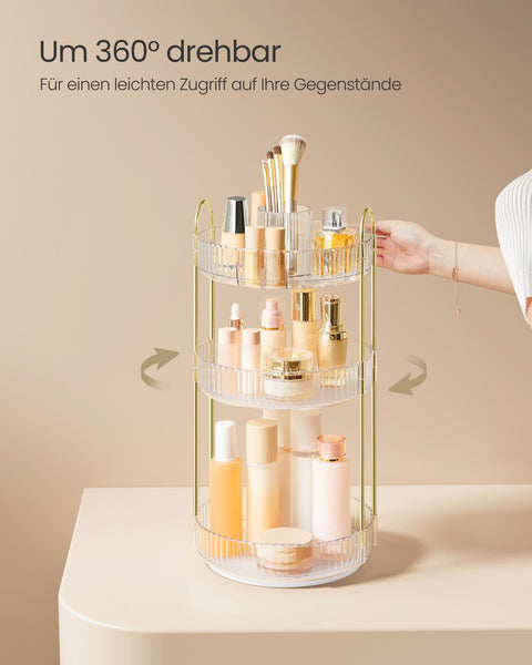 Rootz Make-up Organizer - Cosmetic Storage - Gift - Transparent Design - Metal & PET Plastic - 23cm x 23cm x 46cm - 3 Tiers