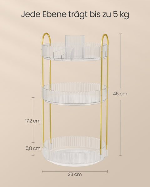 Rootz Make-up Organizer - Cosmetic Storage - Gift - Transparent Design - Metal & PET Plastic - 23cm x 23cm x 46cm - 3 Tiers