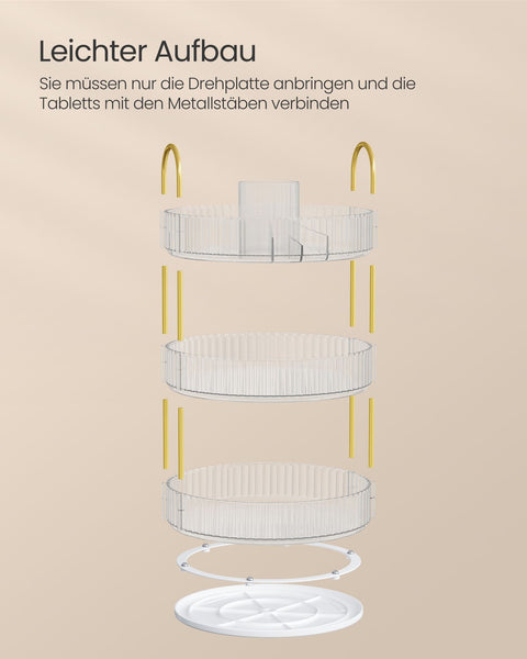Rootz Make-up Organizer - Cosmetic Storage - Gift - Transparent Design - Metal & PET Plastic - 23cm x 23cm x 46cm - 3 Tiers