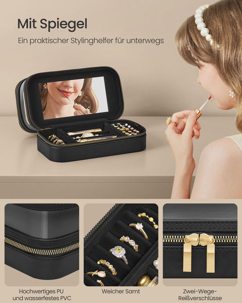 Rootz Makeup Bag with Jewelry Box - Cosmetic Case - Organizer - PU, PVC, Velvet - Compact Size - 22cm x 12cm x 12cm