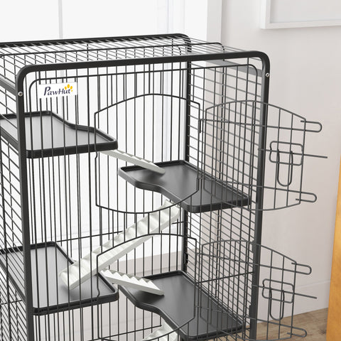 Rootz Small Animal Cage - Pet Enclosure - Hutch - With Wheels & Ramps - Easy Access - 64cm x 43.5cm x 131cm
