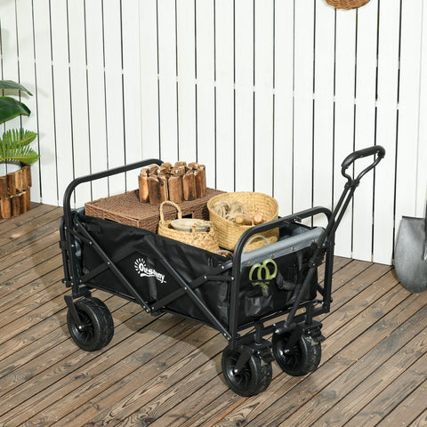 Rootz Folding Garden Cart - Utility Wagon - Transport Trolley - Adjustable Handle - 94cm x 57cm x 77-100cm