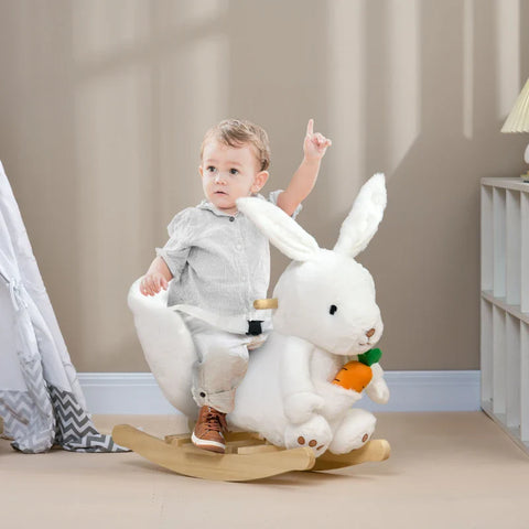 Rootz Rocking Horse In Rabbit Design - Sound Effects - Lap Belt - For Children Up To 3 Years - White - 60 x 33 x 50 cm