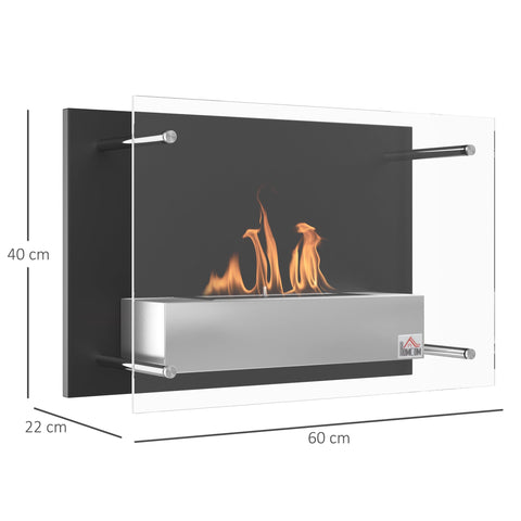 Rootz Wall-Mounted Bioethanol Fireplace - Eco Fireplace - Modern Firebox - Real Flames - Stainless Steel - 60L x 22W x 40H cm