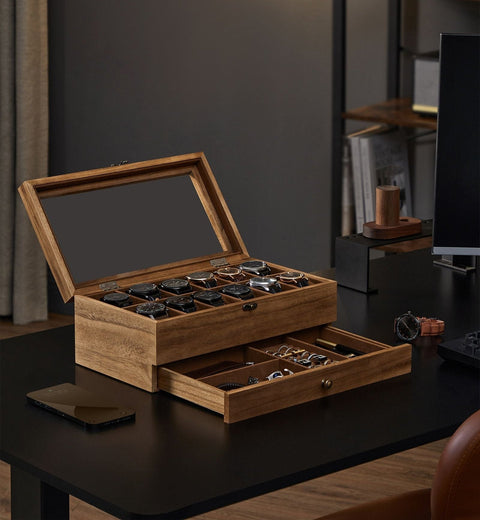 Rootz Watch Box - Organizer - Storage Case - Solid Walnut Wood - 30cm x 20cm x 8cm