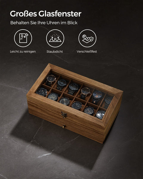 Rootz Watch Box - Organizer - Storage Case - Solid Walnut Wood - 30cm x 20cm x 8cm