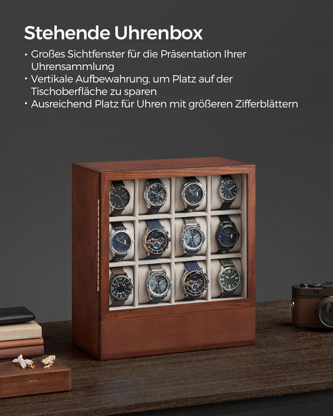 Rootz Watch Box - Storage Organizer - Timepiece Holder - Velvet Interior - 12 Compartments - 15x29.5x32.5cm -  Brown