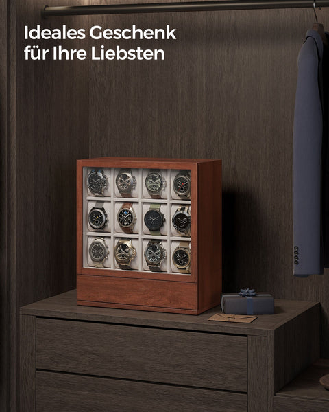 Rootz Watch Box - Storage Organizer - Timepiece Holder - Velvet Interior - 12 Compartments - 15x29.5x32.5cm -  Brown