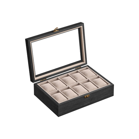 Rootz Ebony Black Watch Box - Organizer Case - Storage Container - Elegant Display - 20.5cm x 29cm x 8.5cm