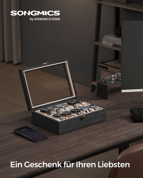 Rootz Ebony Black Watch Box - Organizer Case - Storage Container - Elegant Display - 20.5cm x 29cm x 8.5cm